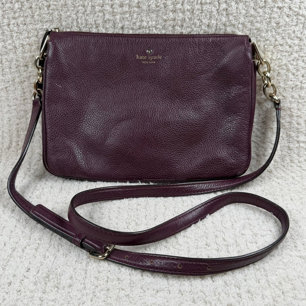 Kate Spade New York Pebbled Leather Crossbody Bag Plum Burgundy Gold Hardware